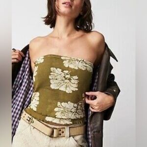 Free People Olive and Cream Tube Top
